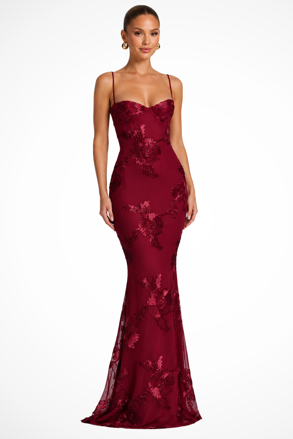 Women's Corset Floral Embroidered Wedding Guest Maxi Dress