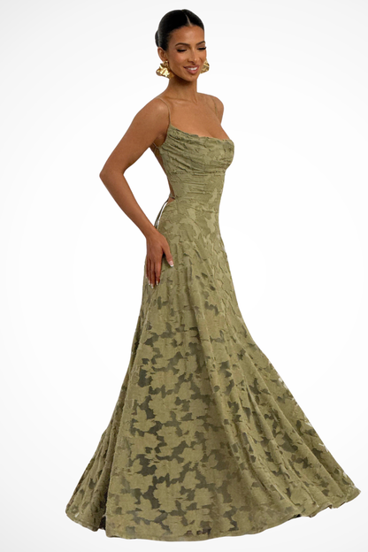 Women's Cowl Neck Floral Lace Wedding Guest Maxi Dress