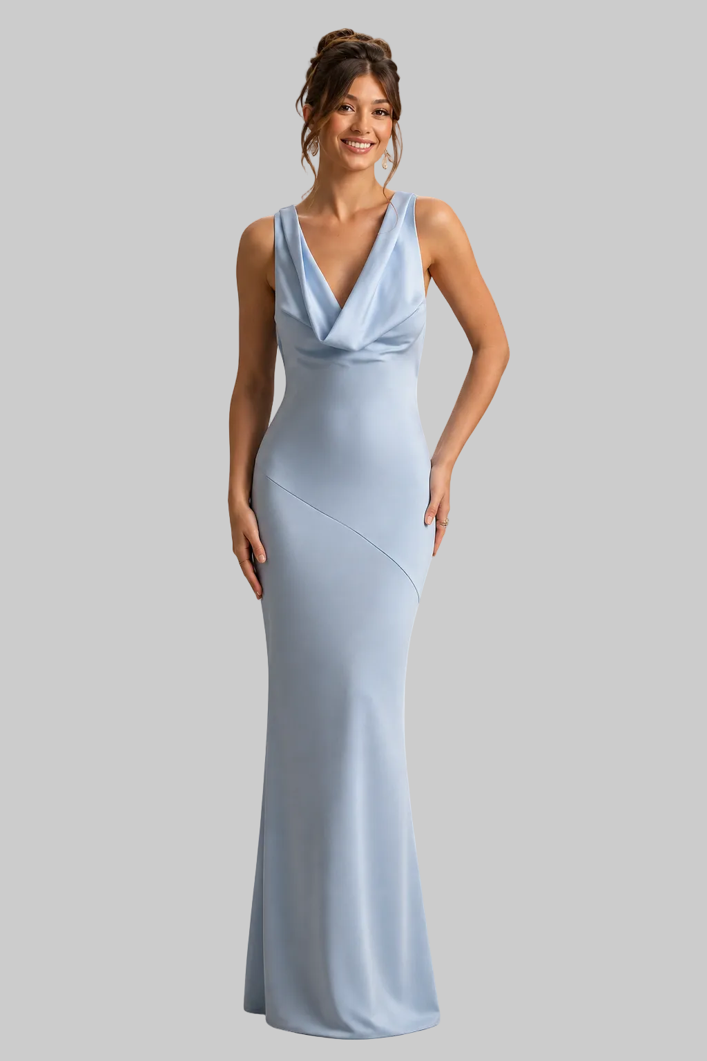 Women’s Maxi Dress Cowl Neck Sleeveless Satin Mermaid Gown