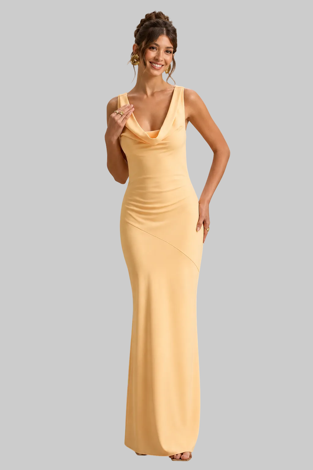 Women’s Maxi Dress Cowl Neck Sleeveless Satin Mermaid Gown