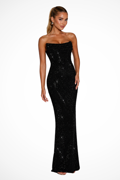 Women's Strapless Embellished Wedding Guest Maxi Dress