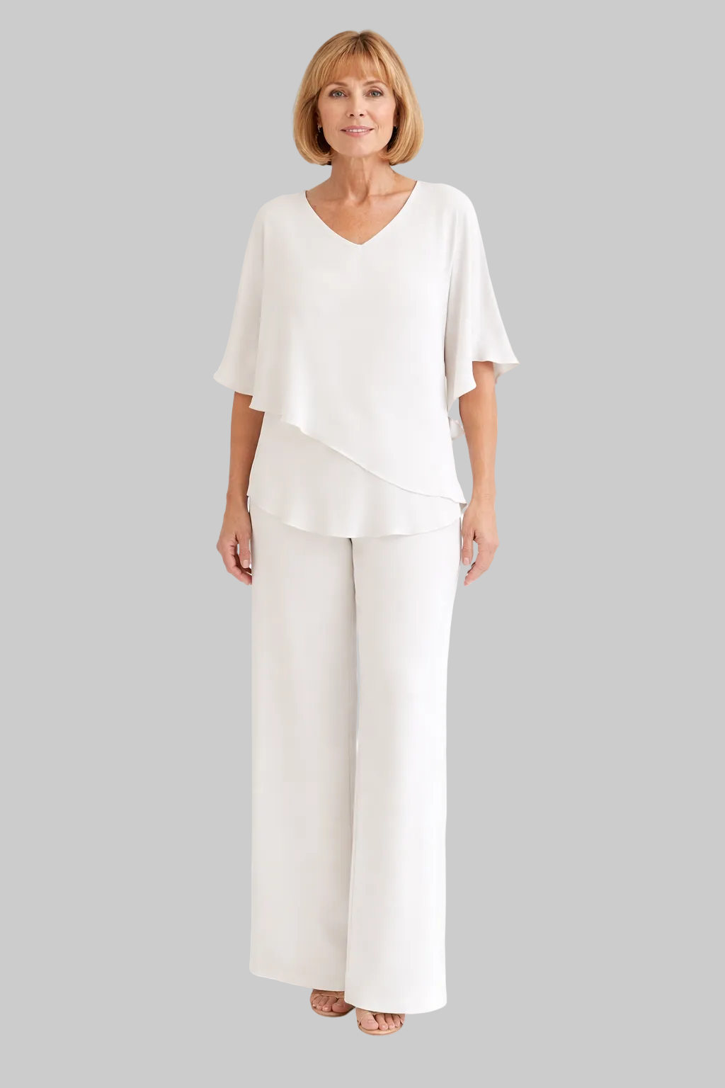 Women’s Two-Piece Set with Asymmetric Tiered Top and Wide-Leg Trousers