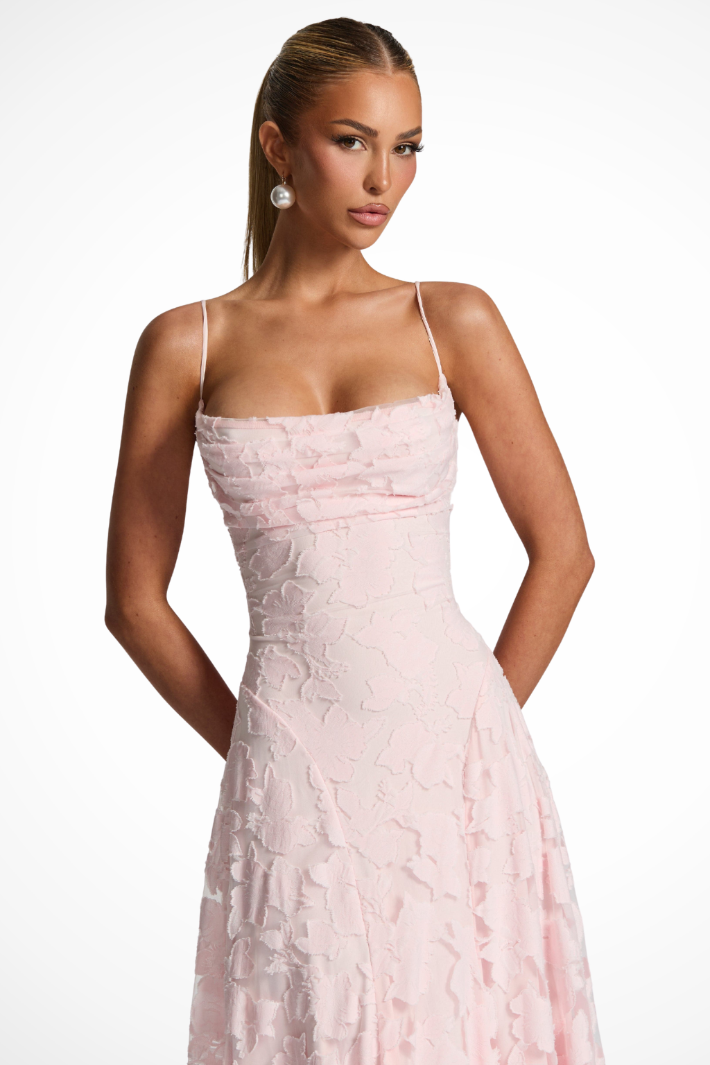 Women's Cowl Neck Floral Lace Wedding Guest Maxi Dress