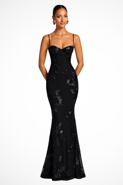 Women's Corset Floral Embroidered Wedding Guest Maxi Dress