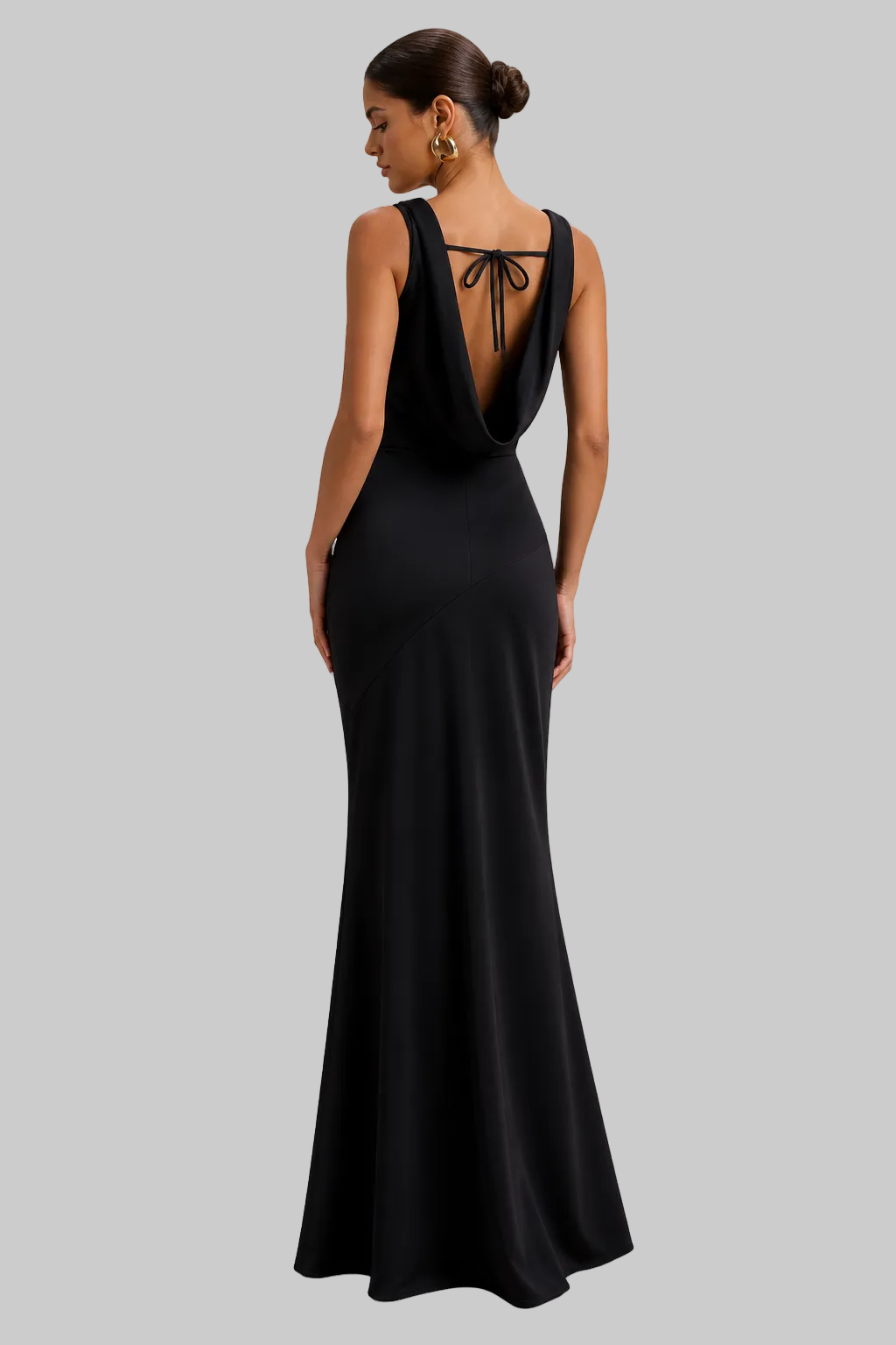 Women’s Maxi Dress Cowl Neck Sleeveless Satin Mermaid Gown