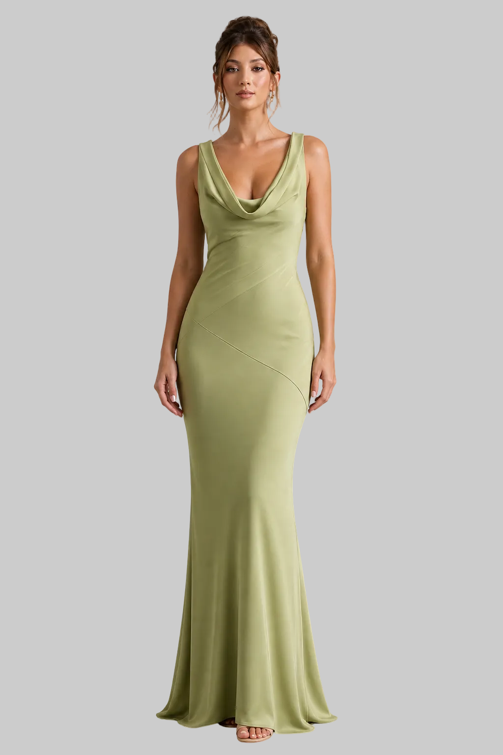 Women’s Maxi Dress Cowl Neck Sleeveless Satin Mermaid Gown