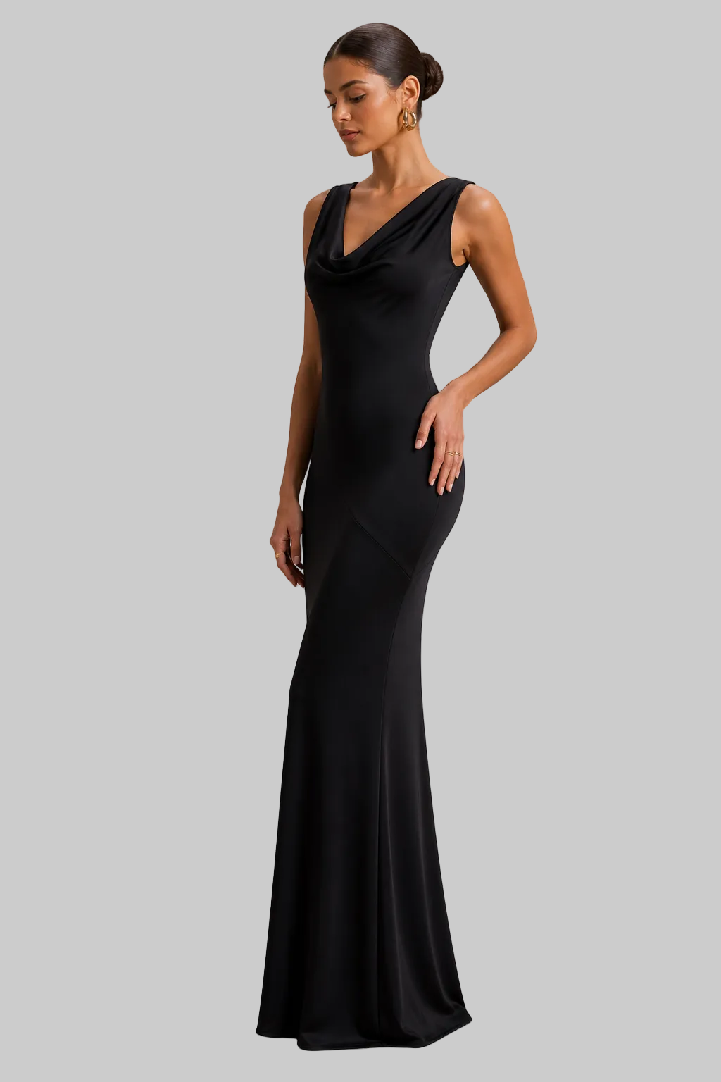 Women’s Maxi Dress Cowl Neck Sleeveless Satin Mermaid Gown