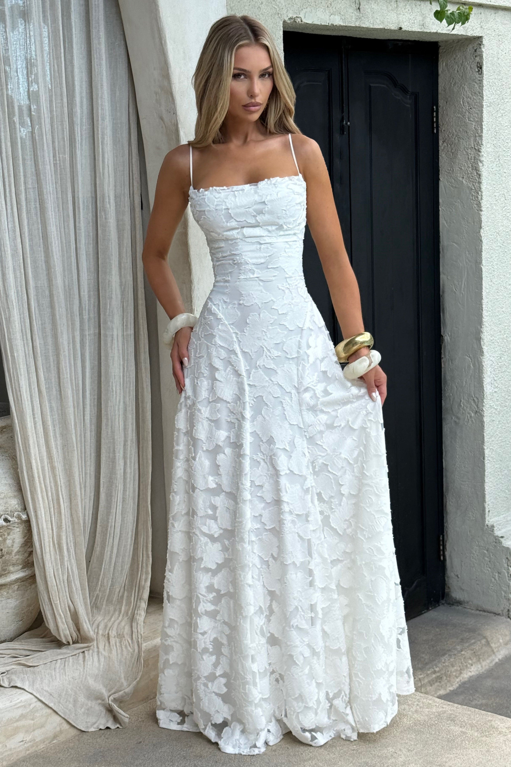 Women's Cowl Neck Floral Lace Wedding Guest Maxi Dress