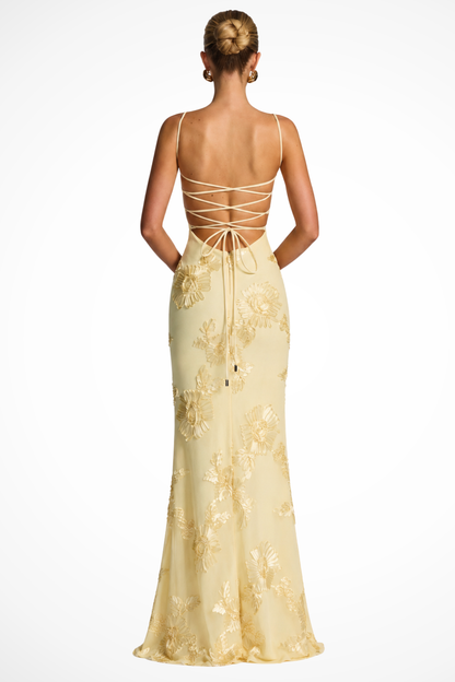 Women's Corset Floral Embroidered Wedding Guest Maxi Dress