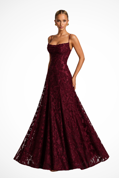 Women's Cowl Neck Floral Lace Wedding Guest Maxi Dress