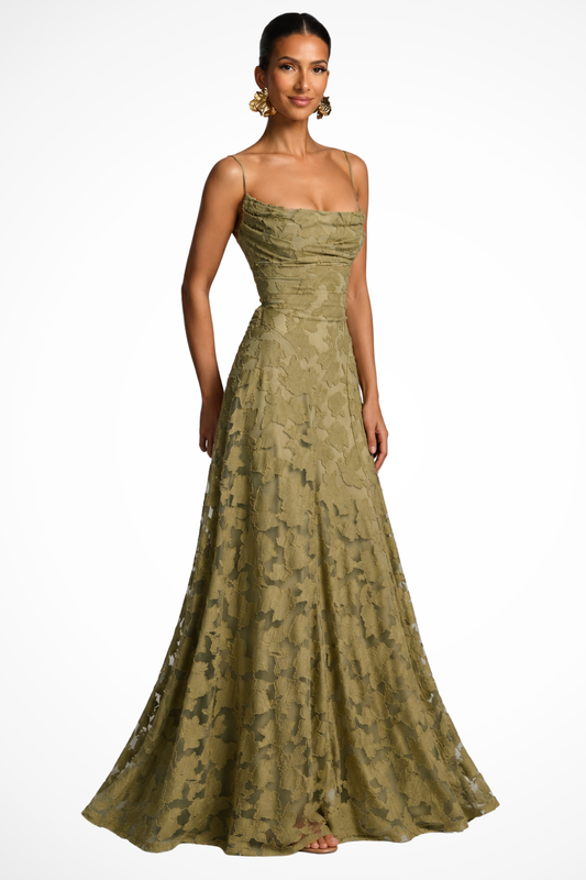 Women's Cowl Neck Floral Lace Wedding Guest Maxi Dress
