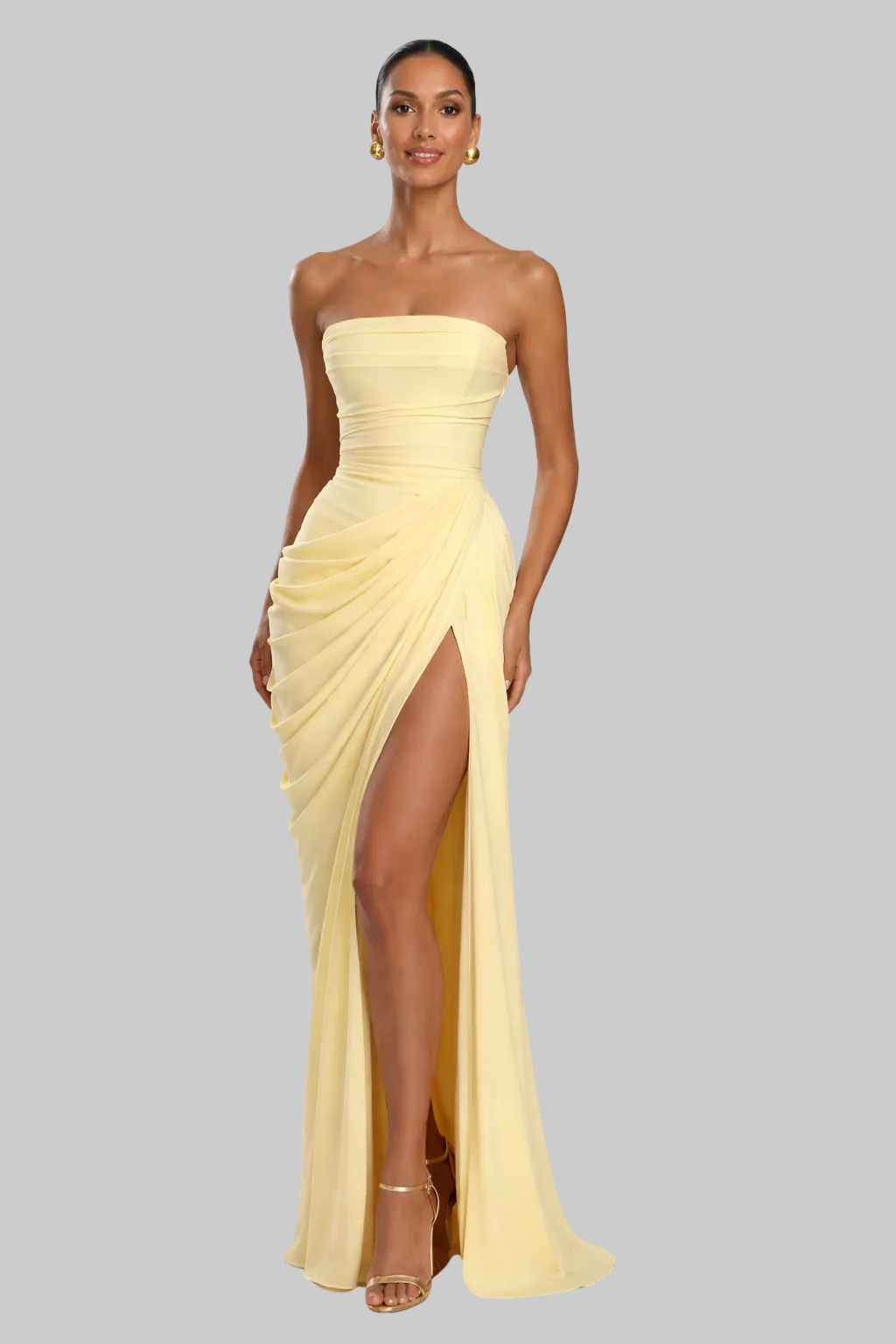 Women’s Maxi Dress with Strapless Sweetheart Neckline and Thigh-High Side Slit