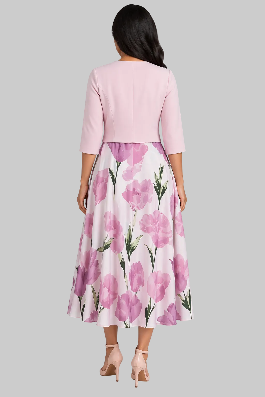 Women’s Two-Piece Set Floral Midi Dress and Cropped Bolero Jacket
