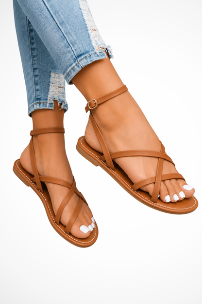 Women's Orthopedic Cross Strap Ankle Tie Leather Sandals