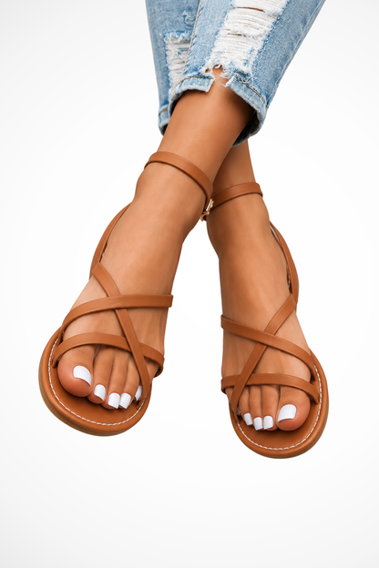Women's Orthopedic Cross Strap Ankle Tie Leather Sandals