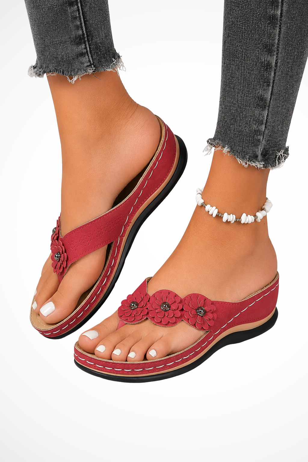 Women's Orthopedic Floral Detail Toe Post Sandals