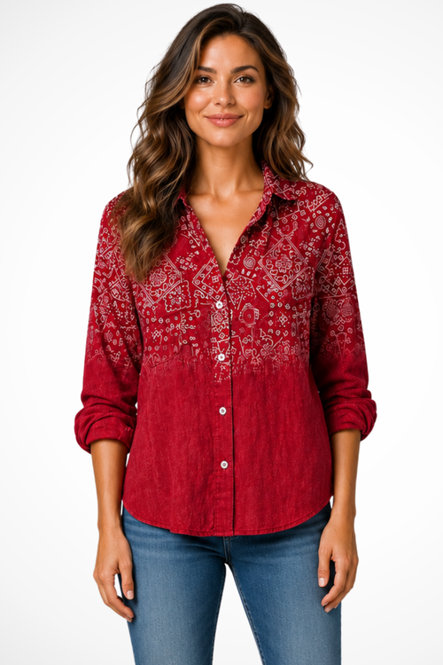 Matilda | Women Bandana Print Button Down Boho Blouse