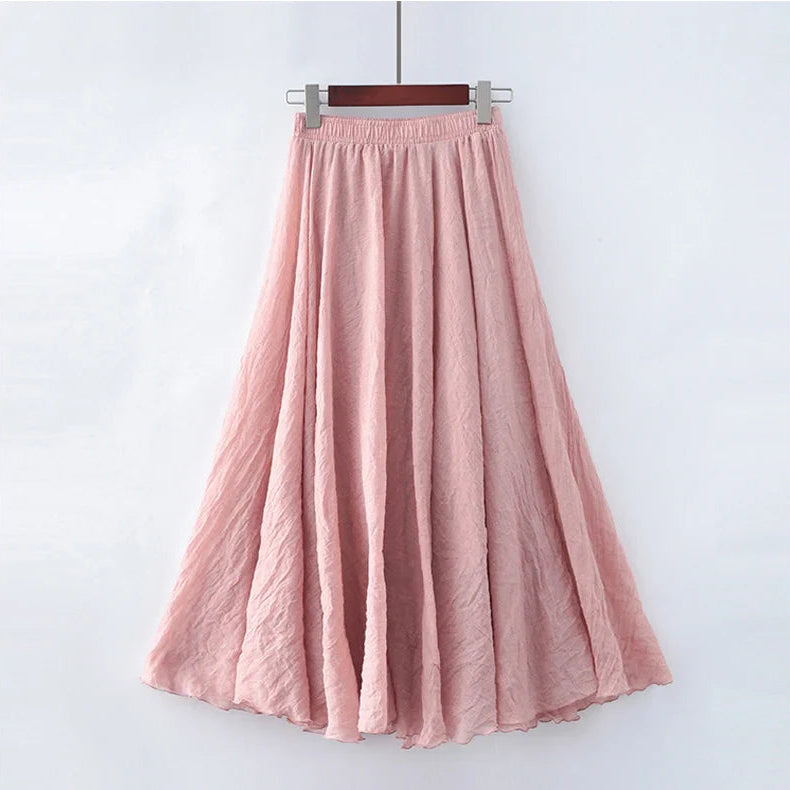 Ceylan Women's Cotton Linen Maxi Skirt Elastic Waist Flowy