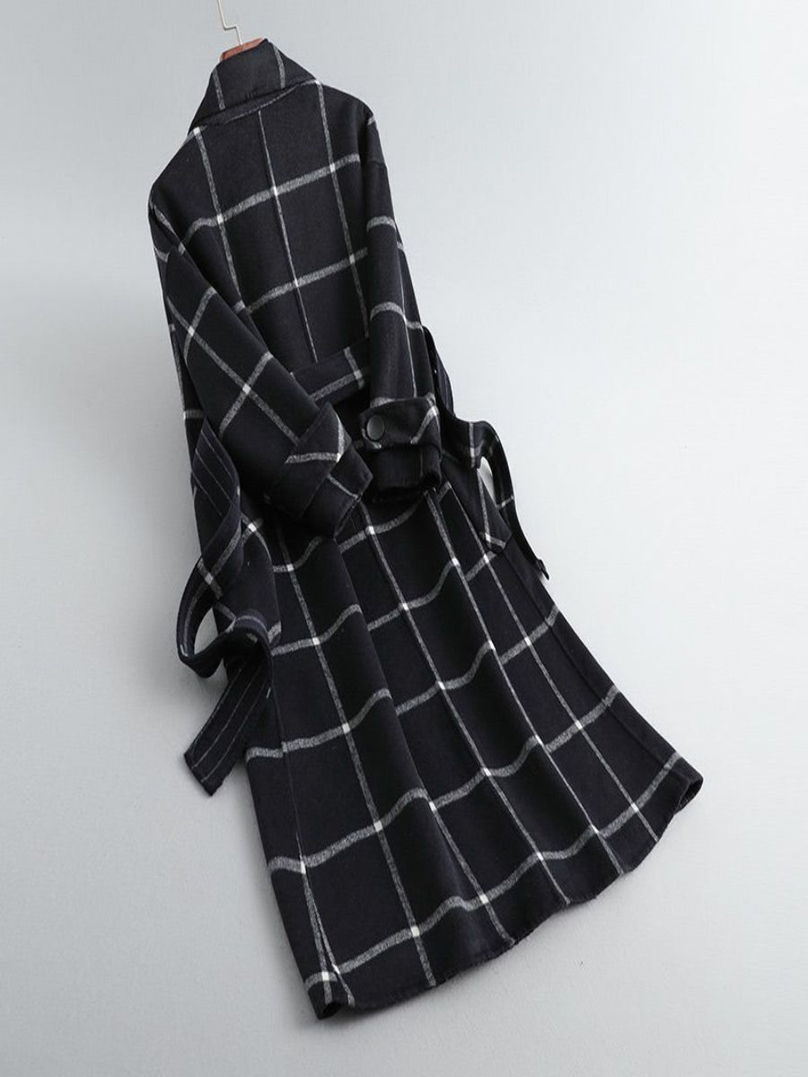Ceylan Forest Green Windowpane Plaid Wool Coat