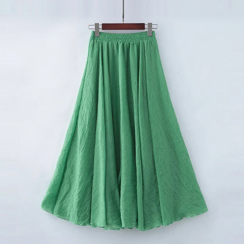 Ceylan Women's Cotton Linen Maxi Skirt Elastic Waist Flowy