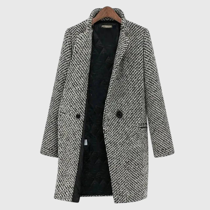 Women's Houndstooth Double-Breasted Long Coat