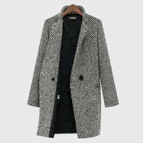 Women's Houndstooth Double-Breasted Long Coat