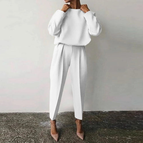Women's Two-Piece Co-Ord Set Round Neck Sweatshirt Tapered Trousers