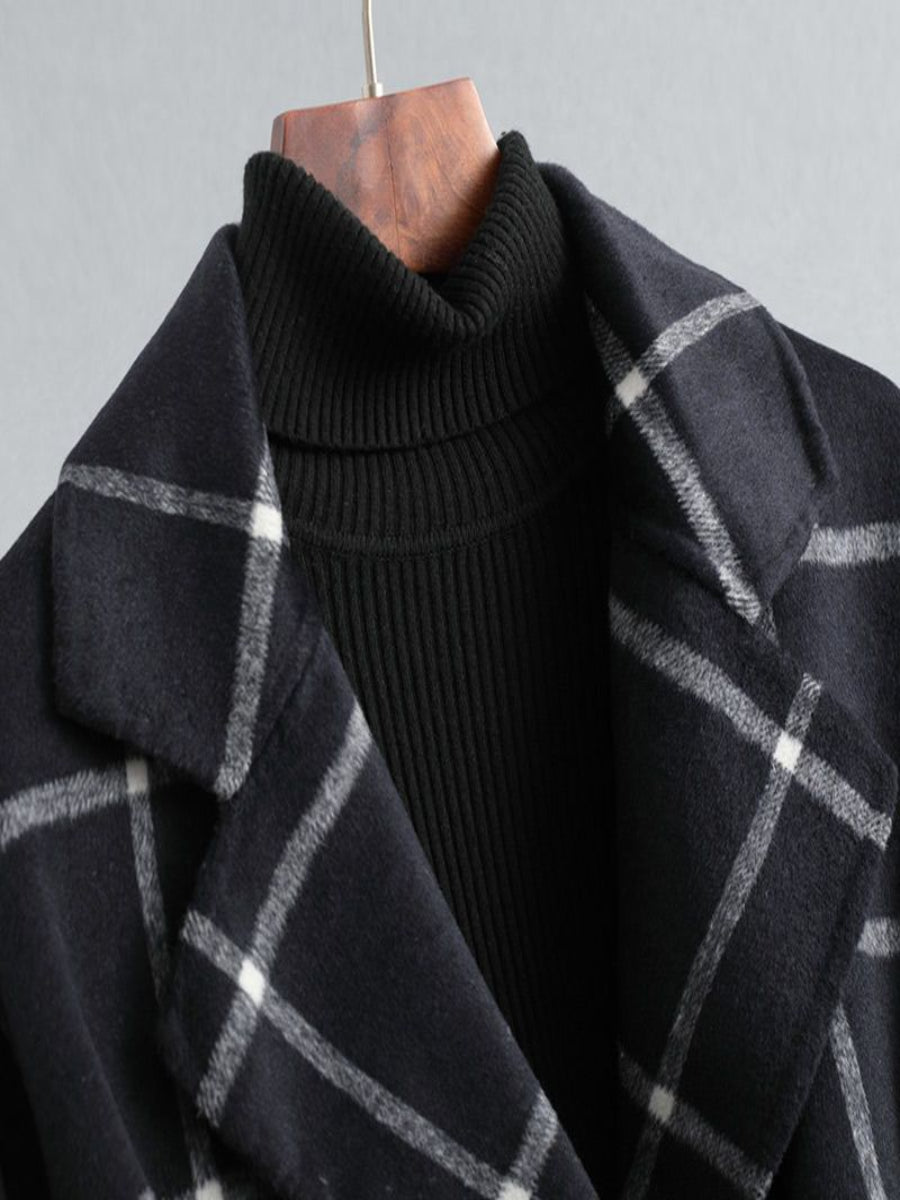 Ceylan Forest Green Windowpane Plaid Wool Coat