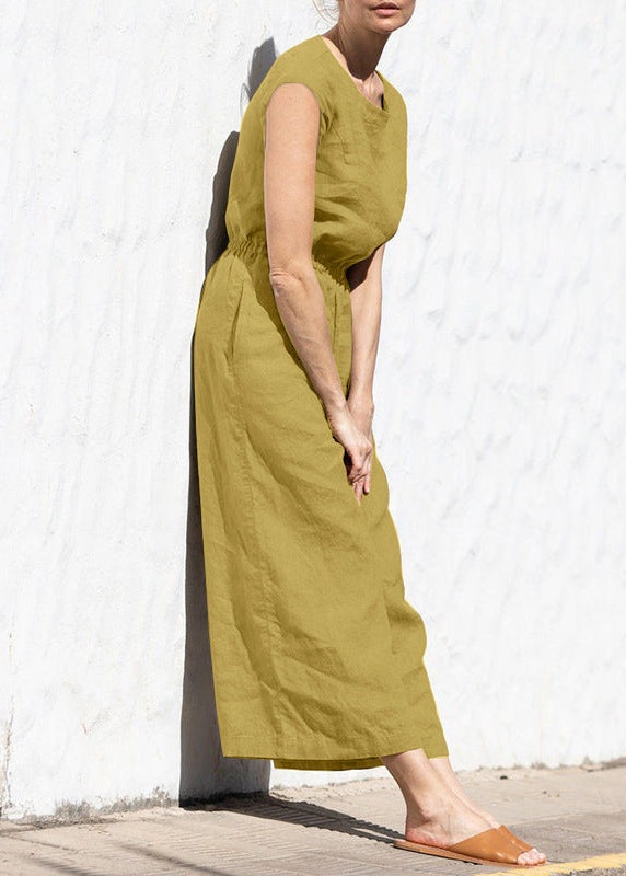 Ceylan Women’s Sleeveless Wide Leg Jumpsuit with High Elastic Waist