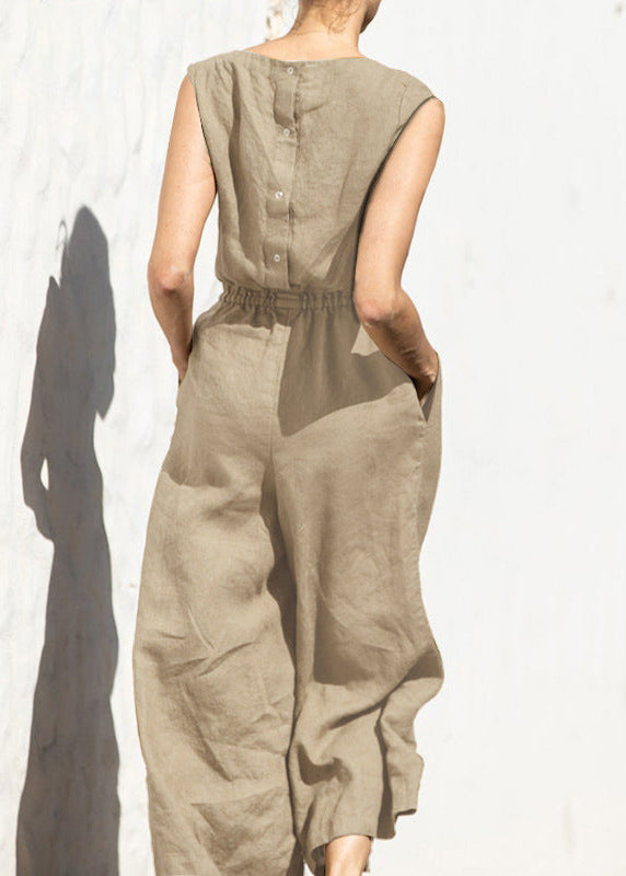 Ceylan Women’s Sleeveless Wide Leg Jumpsuit with High Elastic Waist