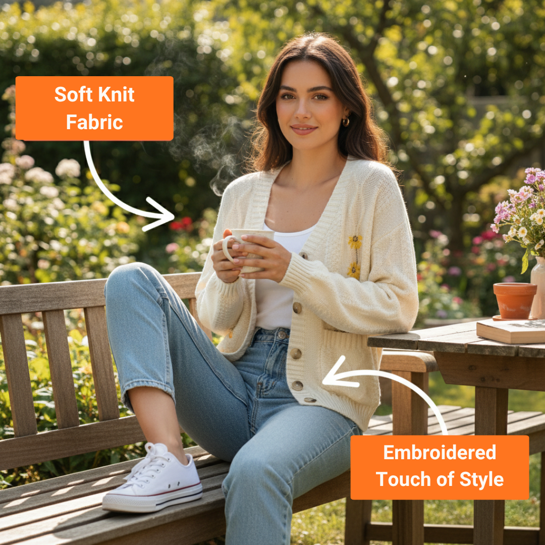 Ceylan® Embroidered Boho Floral Cardigan