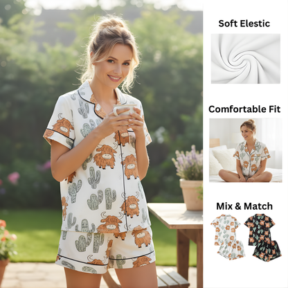 Ceylan Highland Cow Cactus Women's Pajama Set