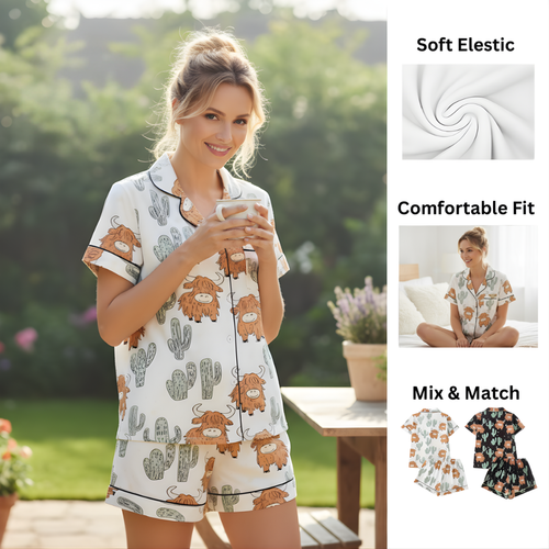 Ceylan Highland Cow Cactus Women's Pajama Set