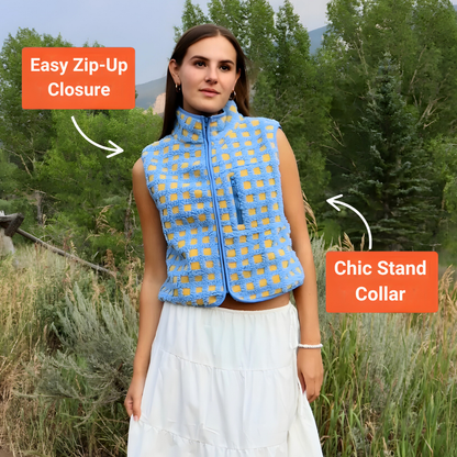 Ceylan® Checkered Sherpa Fleece Vest