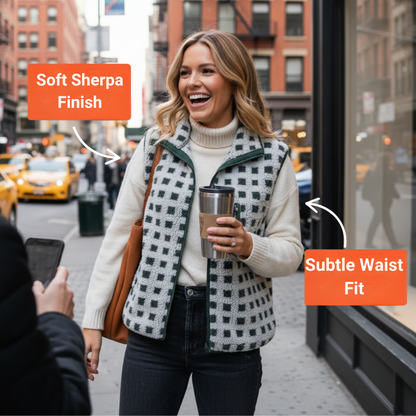 Ceylan® Checkered Sherpa Fleece Vest