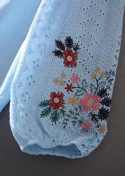 Women¡¯s Embroidered Lace Patchwork Blouse with Floral Puff Sleeves