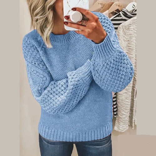 Women's Cable-Knit Balloon Sleeve Jumper with Ribbed Hem