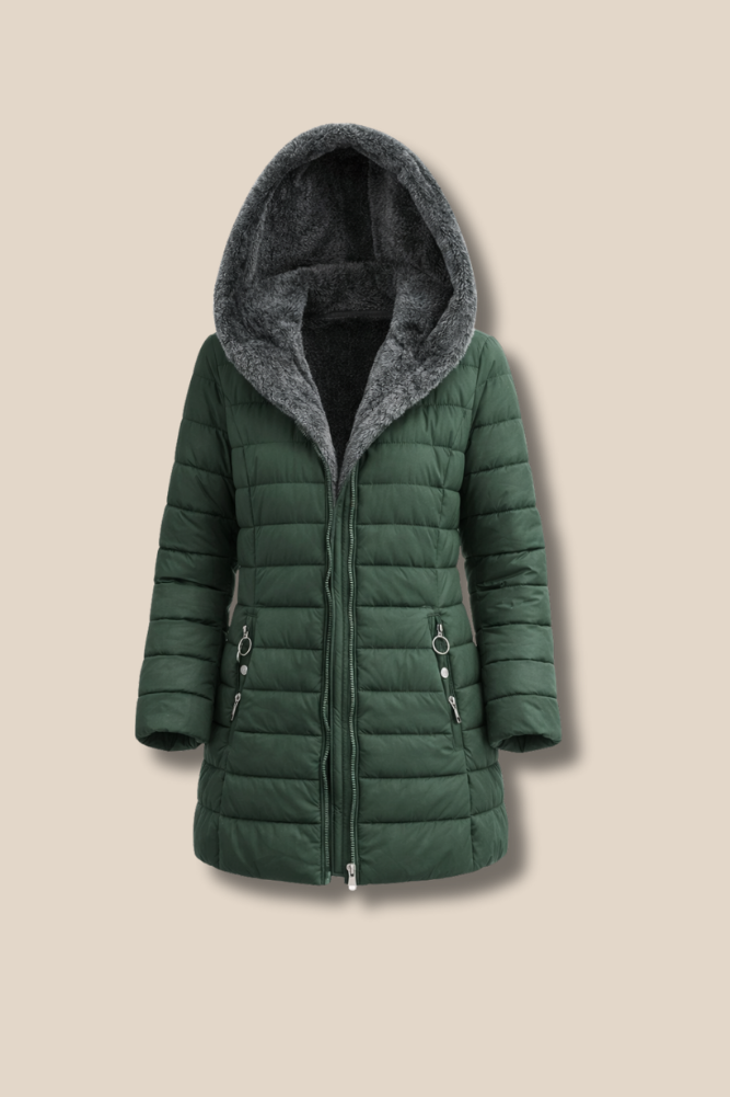 Women's Long Puffer Coat With Fleece-Lined Hood