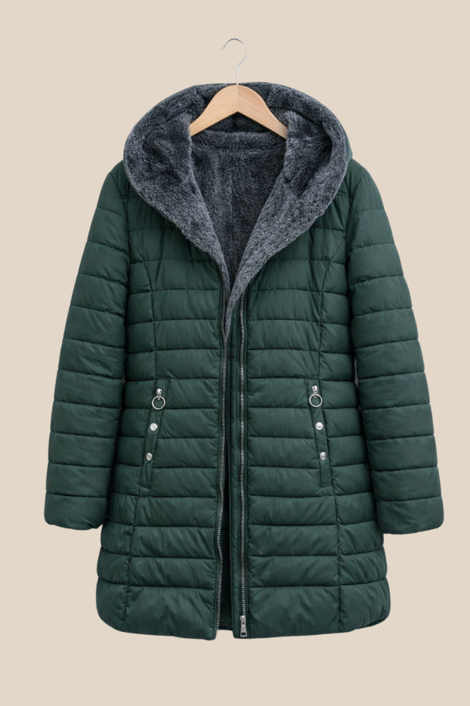 Women's Long Puffer Coat With Fleece-Lined Hood