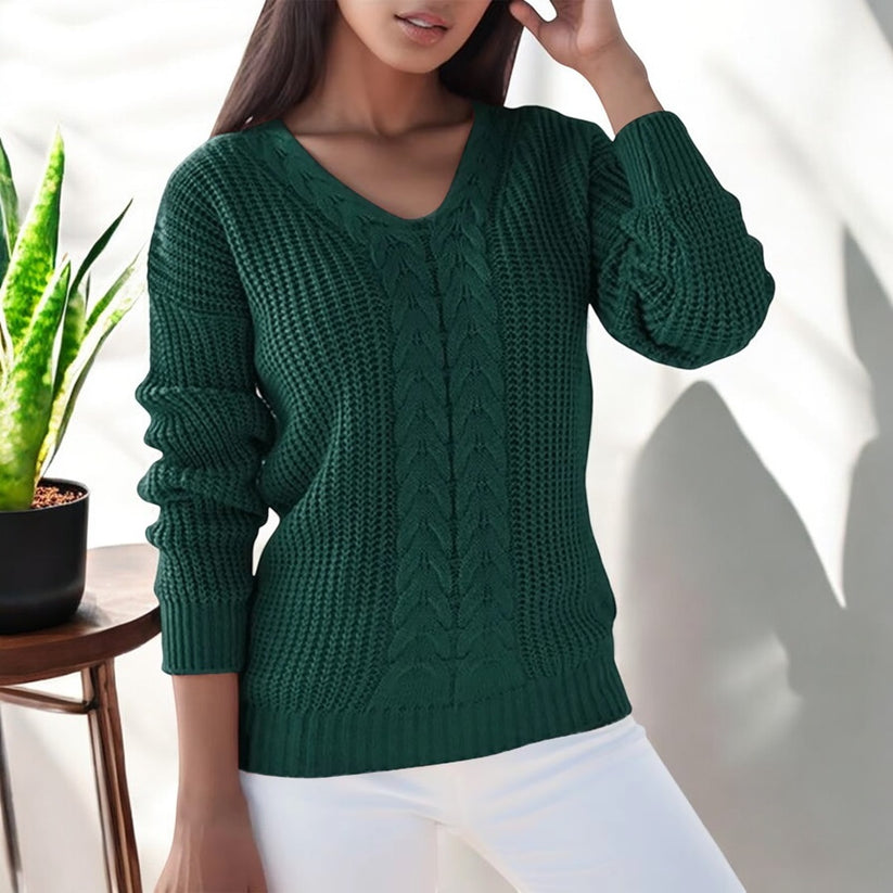 Women's Cable-Knit V-Neck Jumper Relaxed Fit