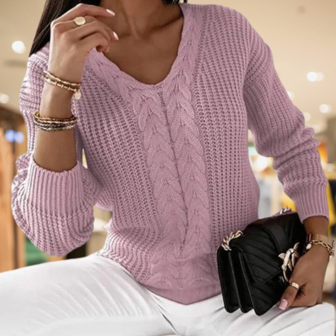 Women's Cable-Knit V-Neck Jumper Relaxed Fit