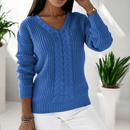 Women's Cable-Knit V-Neck Jumper Relaxed Fit