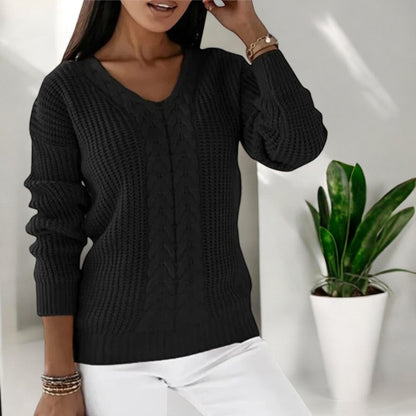 Women's Cable-Knit V-Neck Jumper Relaxed Fit