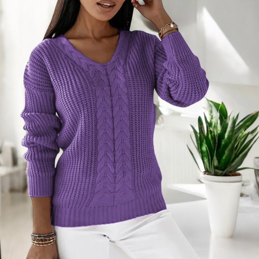 Women's Cable-Knit V-Neck Jumper Relaxed Fit