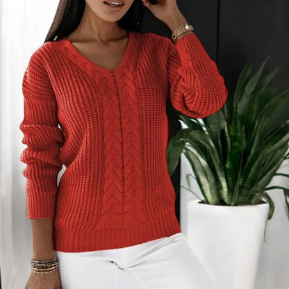 Women's Cable-Knit V-Neck Jumper Relaxed Fit