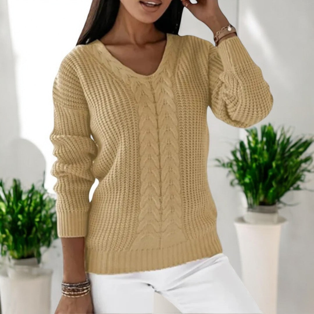 Women's Cable-Knit V-Neck Jumper Relaxed Fit
