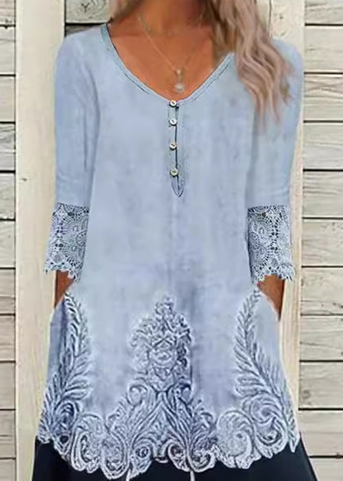Women’s Midi Dress with Lace Patchwork Hem and Functional Side Pockets