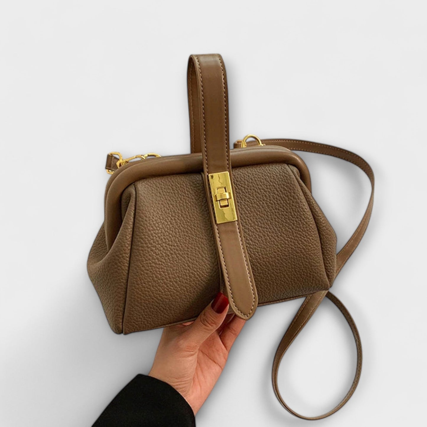 Women’s Mini Handbag with Turn-Lock Closure and Crossbody Strap