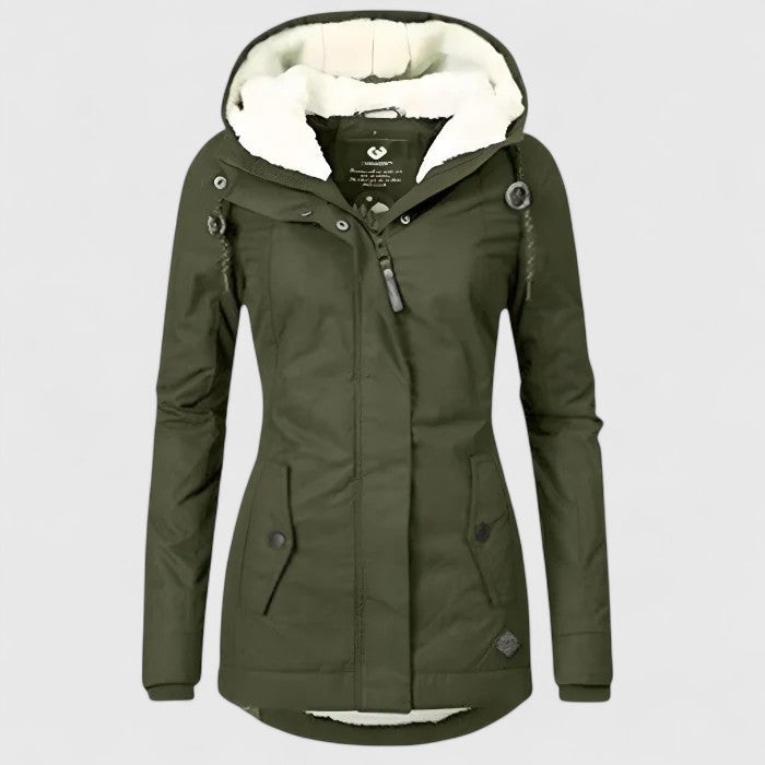 Women's Windproof Fleece-Lined Hooded Winter Jacket