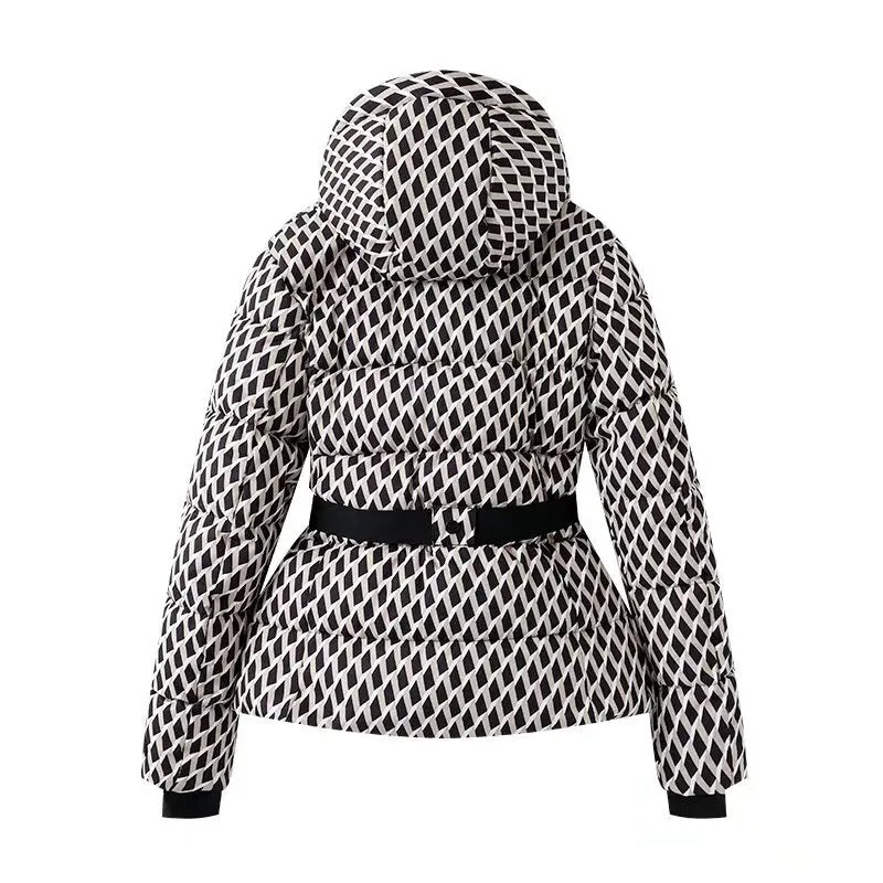Women's Black Quilted Belted Puffer Jacket With High Collar
